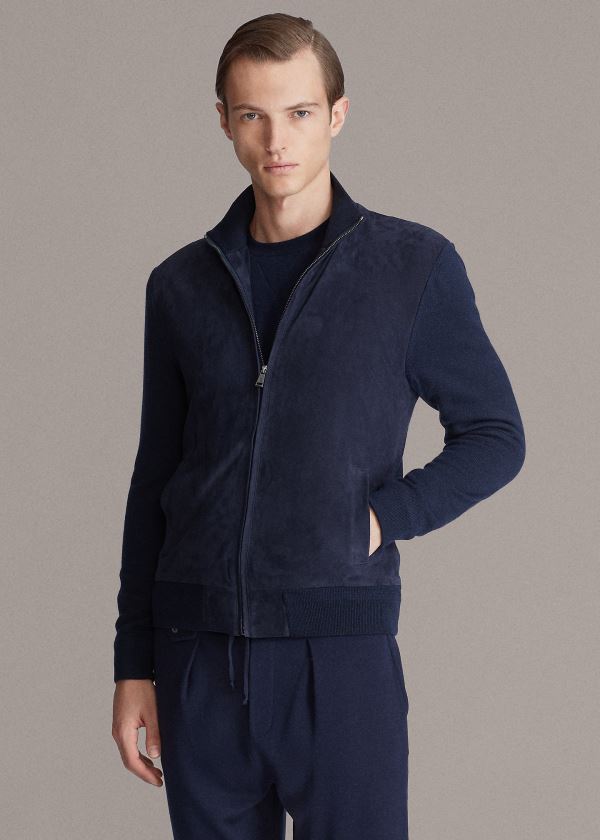 Ralph Lauren Suede-Front Full-Zip Striktrøje Herre Danmark (AOUFE8713)